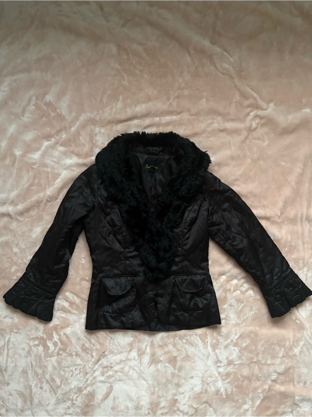 Black Faux Fur Trim Women's Blazer Jacket